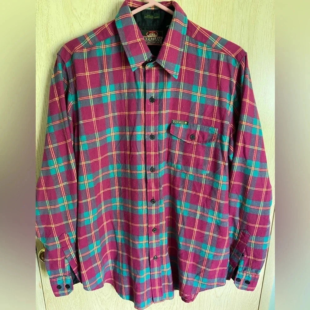 Unavailable Greatland Sportswear Flannel Plaid Button Front Shirt Raspberry M